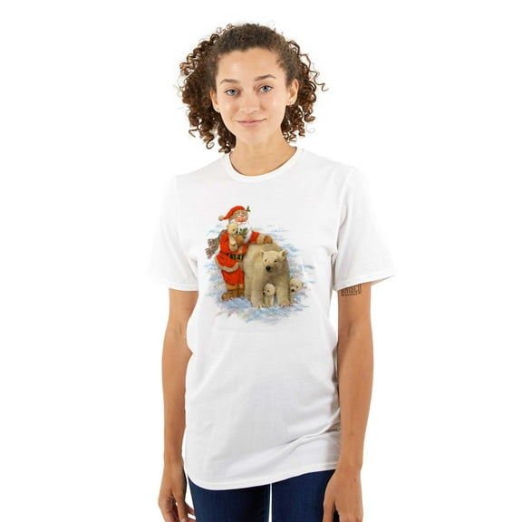 Cute Santa Claus Polar Bear North Pole Women's Graphic T Shirt Tees Brisco Brands S