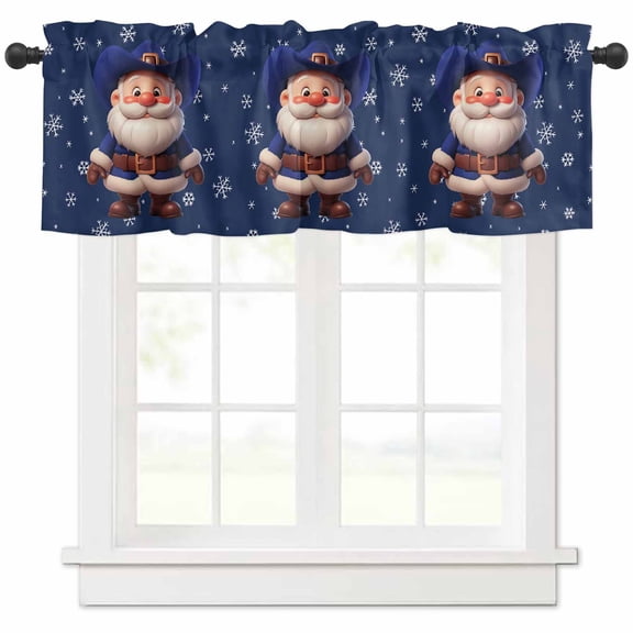 Cute Santa Claus Valances for Windows, Merry Christmas Cowboy Western Snowflakes Light Filtering Window Treatment Valances, Rod Pocket Small Curtains for Kitchen/Bathroom, 54"x18"