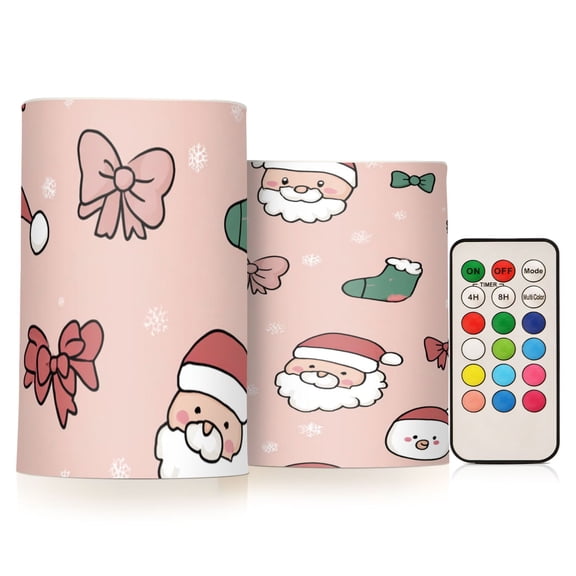 Cute Santa Claus and Bow Christmas Socks Flickering Flameless Candles Battery Operated with Remote Timer LED Pillar Candles Set of 2