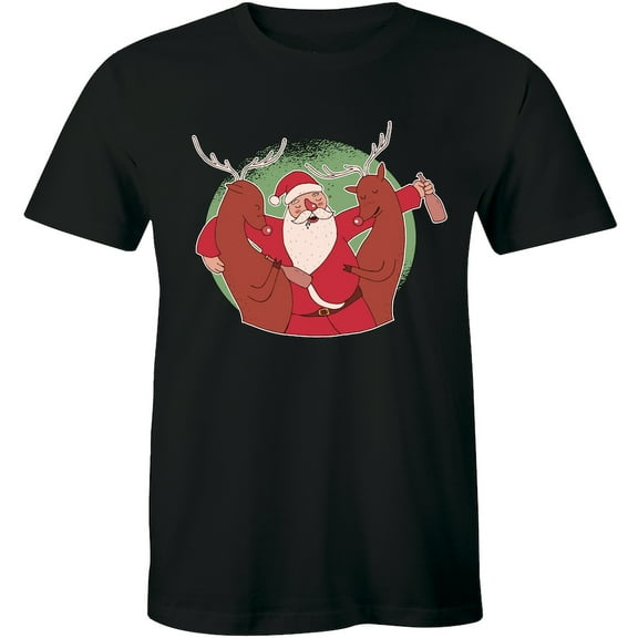 Cute Santa Claus and His Reindeer Pal Christmas Holiday Men's Gift T-Shirt