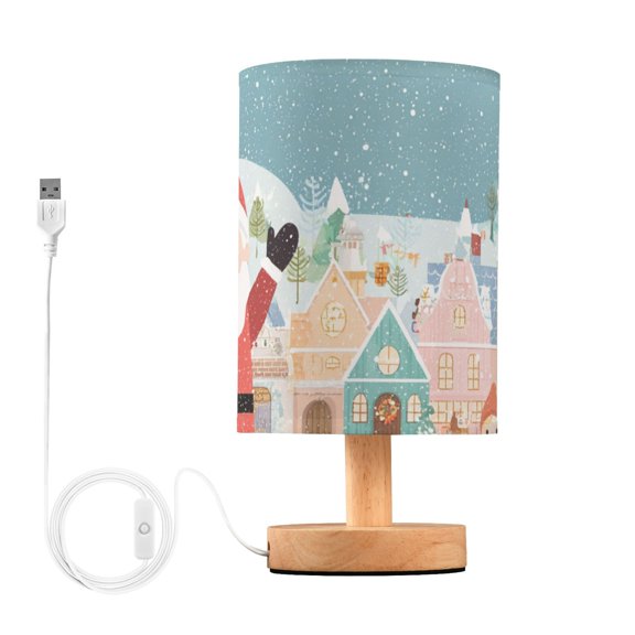 Cute Santa Dwarfs and Christmas Street View Table Lamp with USB Port LED Warm Light Lamp Night Light Home Decor