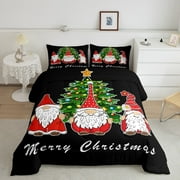 Cute Santa Gnome Comforter Set King Size, Merry Christmas Bedding For Children, Xmas Winter New Year Tree Bedding Comforter Sets, Black Red White Bedroom Decor Daisy Floral Quilt