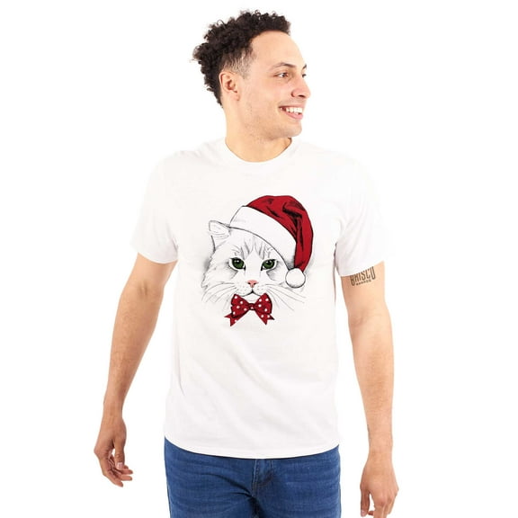 Cute Santa Kitty Merry Christmas Plus Size Crewneck Graphic Tee Shirt Brisco Brands 2X