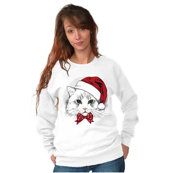 Cute Santa Kitty Merry Christmas Sweatshirt for Men or Women Brisco Brands S
