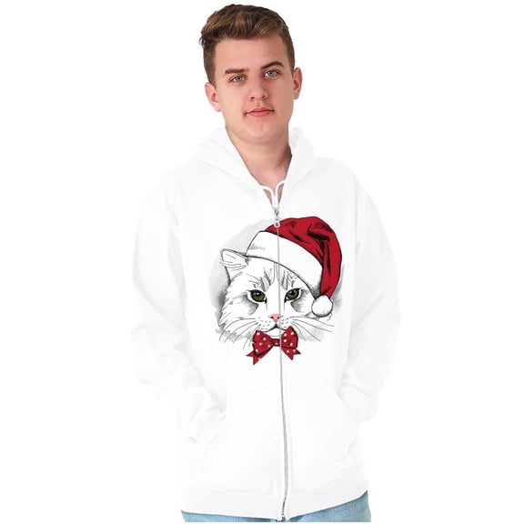 Cute Santa Kitty Merry Christmas Unisex Fleece Graphic Zip Up Hoodie Brisco Brands 4X
