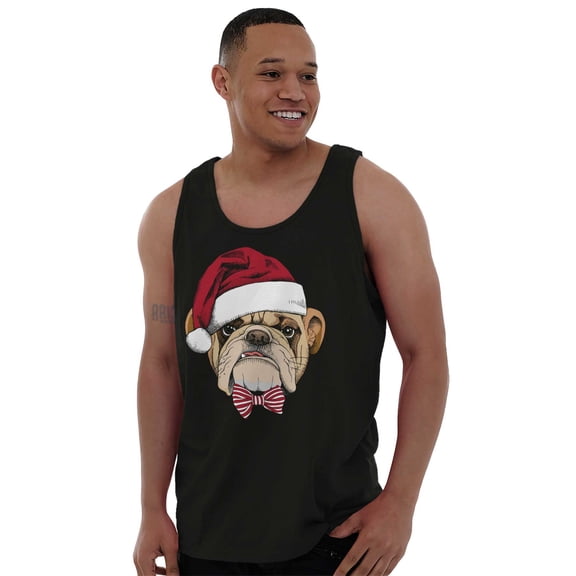 Cute Santa Pug Bulldog Christmas Tank Top T Shirts Men Women Brisco Brands S