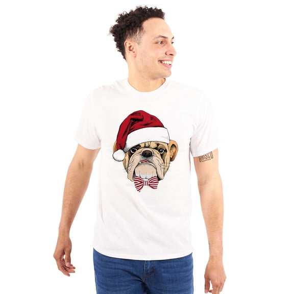 Cute Santa Pug Bulldog Christmas Plus Size Crewneck Graphic Tee Shirt Brisco Brands 2X