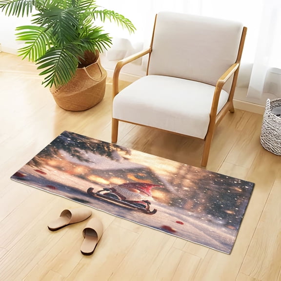 Cute Santa Riding Sleigh Shining Christmas Plush Carpet Non Slip Runner Rug Absorbent Bath Mat 39" x 20"