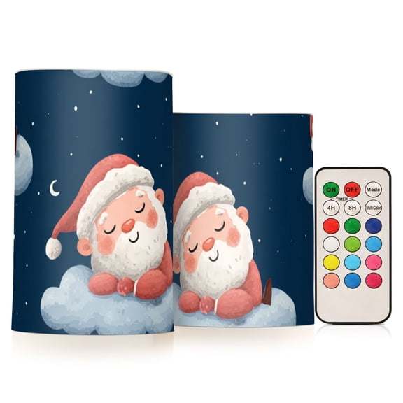 Cute Santa Sleeping on Clouds Christmas Night Flickering Flameless Candles LED Tealight Battery Operated with Remote Set of 2 Holiday Decor Ornaments