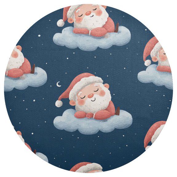 Cute Santa Sleeping on Clouds Christmas Night PVC Round Grid Placemat Table Mat 1 Pc 15.4" x 15.4"