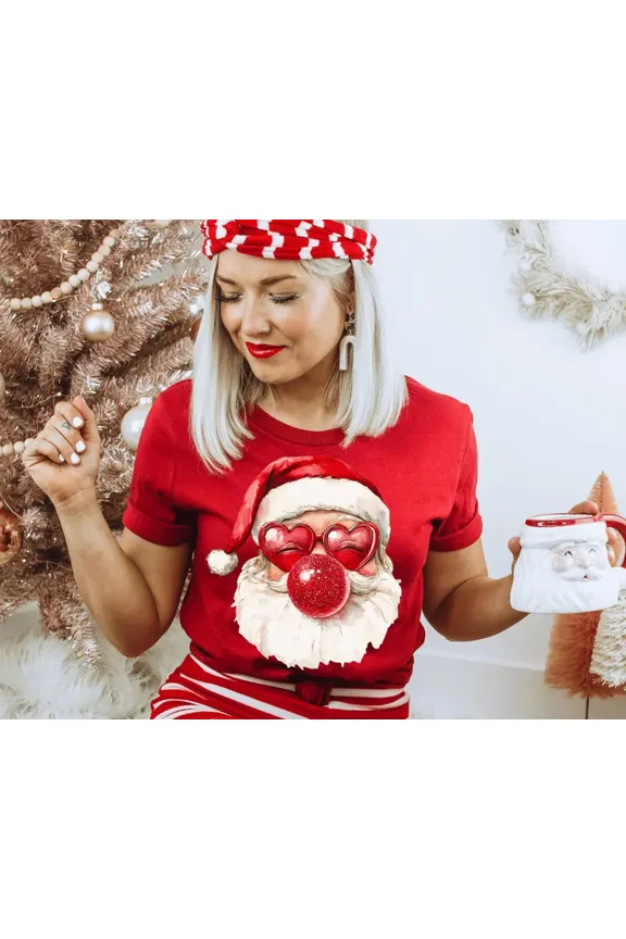 Cute Santa With Red Glasses And Red Bubble Christmas Shirt, Holiday Graphic Tee, Kid, Adult Size, Juvora Life