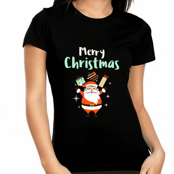 Cute Santa Womens Christmas Pajamas for Women Christmas PJs Christmas Shirt Funny Christmas Shirt