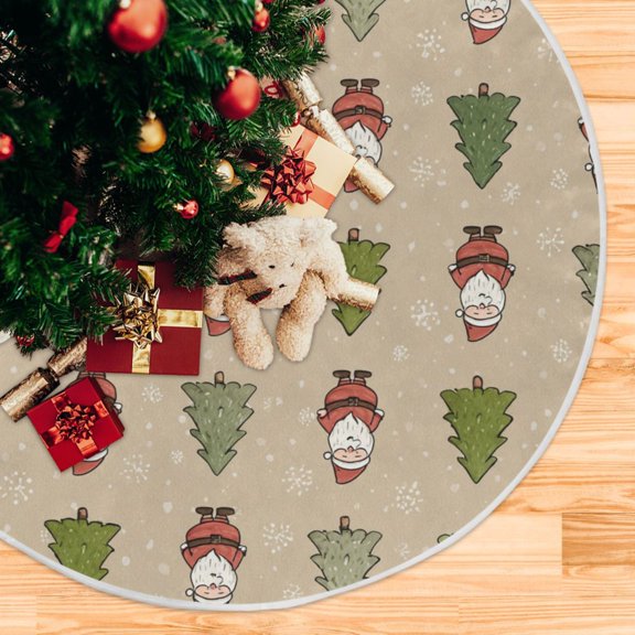Cute Santa in Christmas Tree Forest Christmas Tree Skirt Opening Design Floor Mat Holiday Decor 35 inch