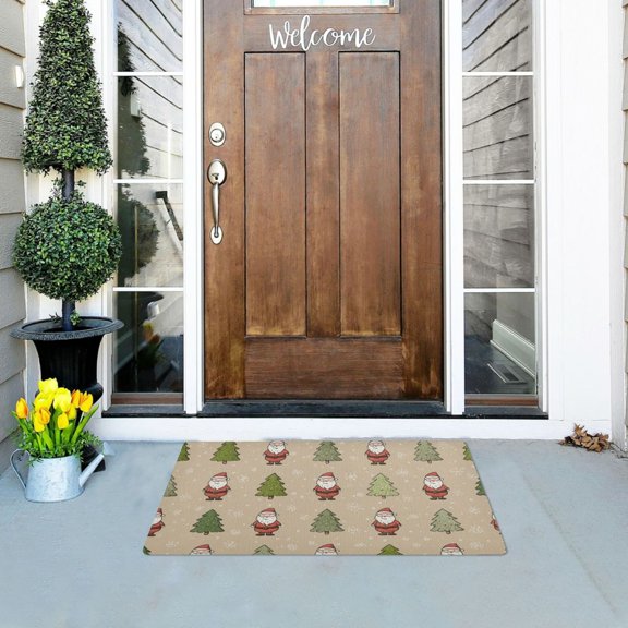 Cute Santa in Christmas Tree Forest Doormats Welcome Mats Gate Pads Entryway Outdoor 32" x 20"
