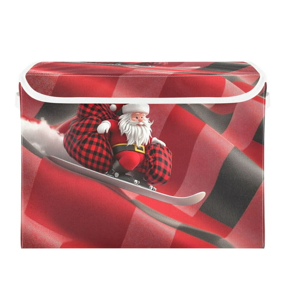 Cute Santa on Sleigh Christmas Foldable Storage Bin with Lid and Handle Collapsible Storage Box 16.5 x 12.6 x 11.8 inches