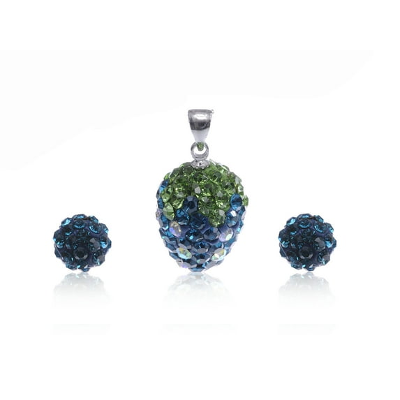 Cute Sapphire Blue Green Small Eggplant Rhinestone Fashion Pendant Earring Set