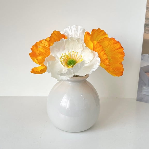 Cute Scandinavian Simple Round Ceramic Mini Vase, Small Flower Vase for Daisies, Desktop Decor Ornament for Living Room Dining Table Entryway Home Decor