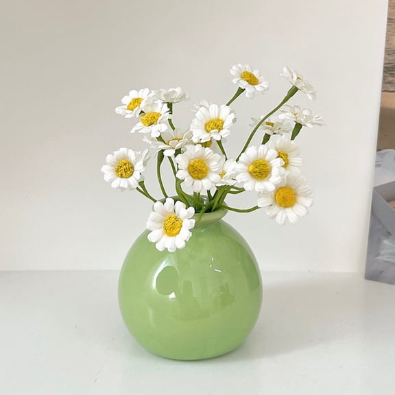 Cute Scandinavian Simple Round Ceramic Mini Vase, Small Flower Vase for Daisies, Desktop Decor Ornament for Living Room Dining Table Entryway Home Decor