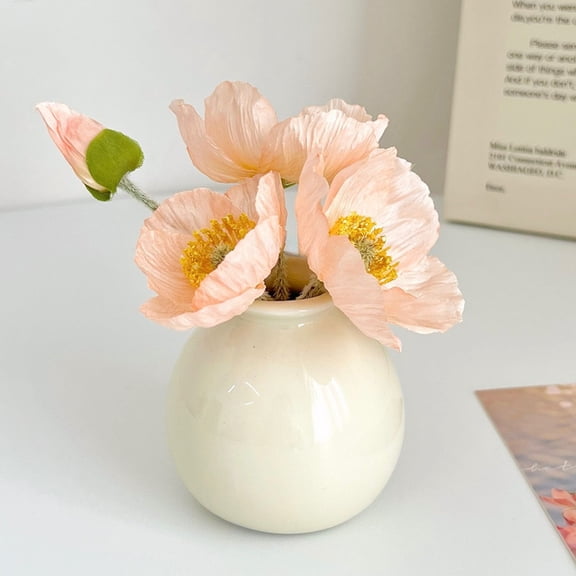 Cute Scandinavian Simple Round Ceramic Mini Vase, Small Flower Vase for Daisies, Desktop Decor Ornament for Living Room Dining Table Entryway Home Decor