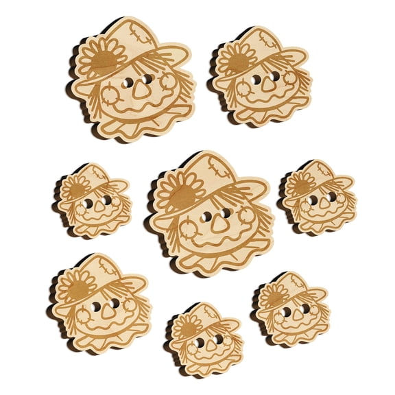 Cute Scarecrow Face Wood Buttons for Crochet Knitting Sewing DIY Craft - Various Sizes (8pcs)