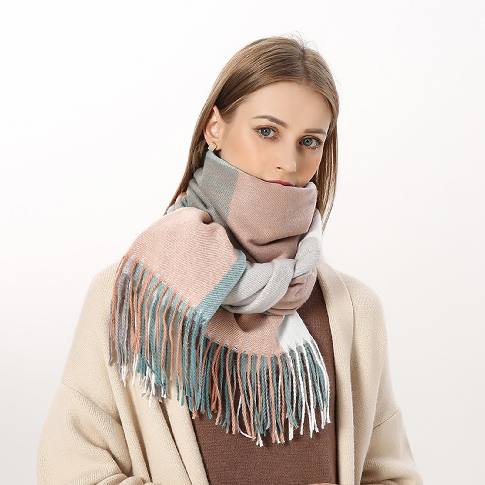 Cute Scarf Silk Scarfs for Head Silk Scarf Autumn Winter Women Fashion Plaid Printed Keep Warm Scarf With Tassels Long Scarves Wrap Shawl 70.86x27.55 INCH Walmart