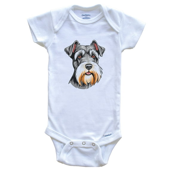 Cute Schnauzer Dog Breed Baby Bodysuit, 6-9 months white