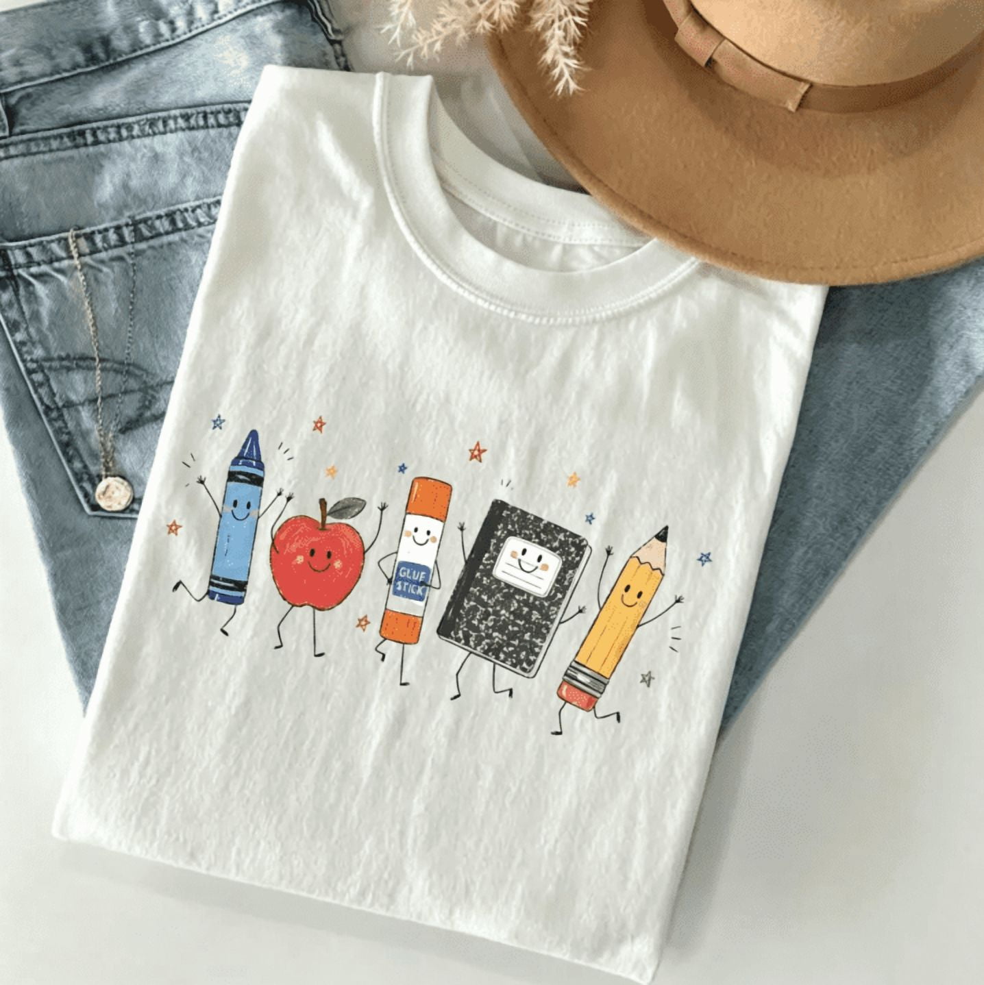 Short Notes Paper Cute School Supplies Heritage Graphic Tee 100%Cotton Crew Neck Short ...