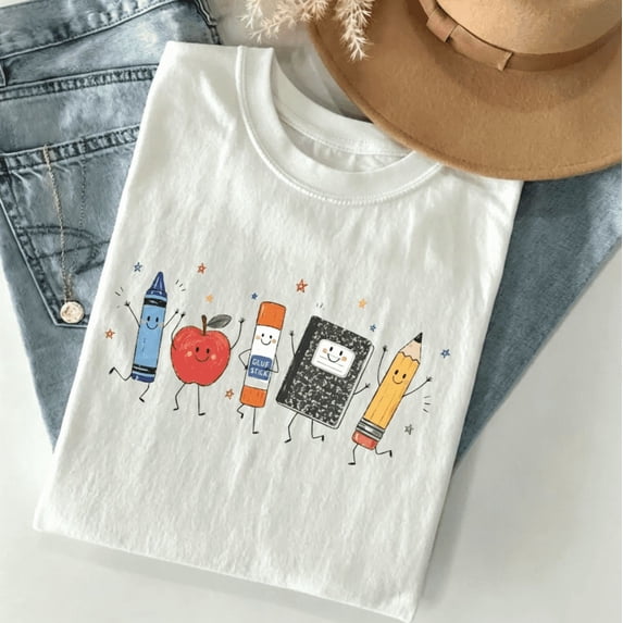 Cute School Supplies Heritage Graphic Tee 100%Cotton Crew Neck Short Sleeve Tee For Women Teacher Gift Teacher T-shirt