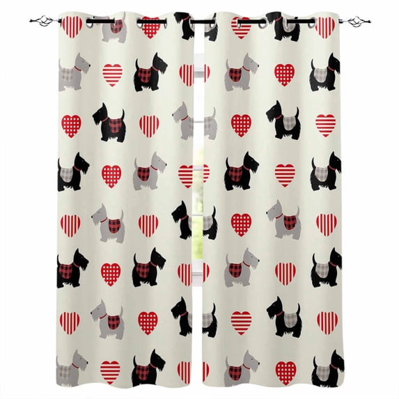 Cute Scotch Dogs Blackout Curtains for Bedroom Living Room Darkening Curtains 54 Inch Long Red Heart Lovely Pets Vintage Short Curtain for Small Window Treatment Insulated Grommet Drapes 42"x54"x2