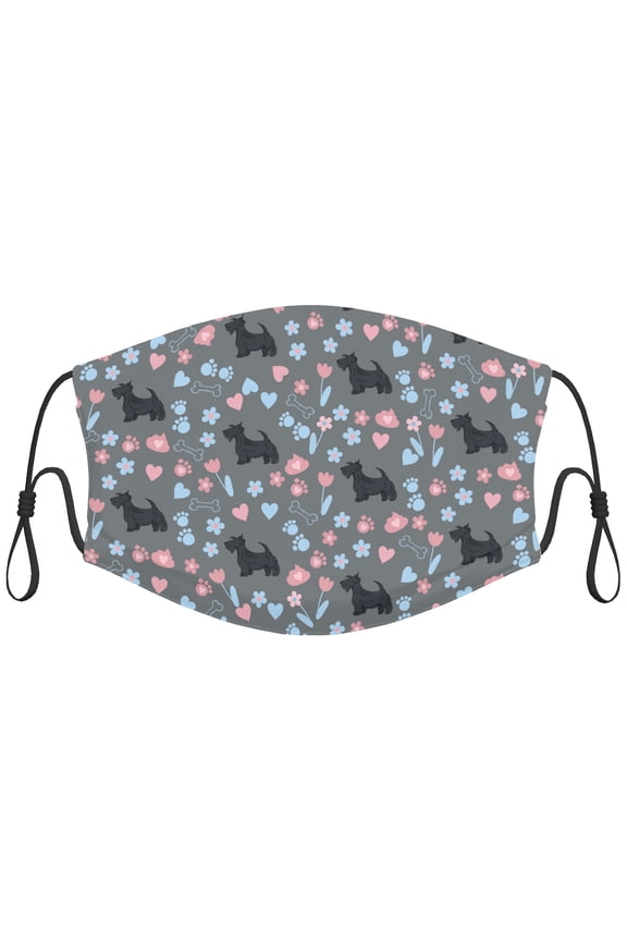 Cute Scottish Terrier Dog Graphic Printed Cloth Face Masks Reusable Washable Adjustable for Adults (1 PCS)
