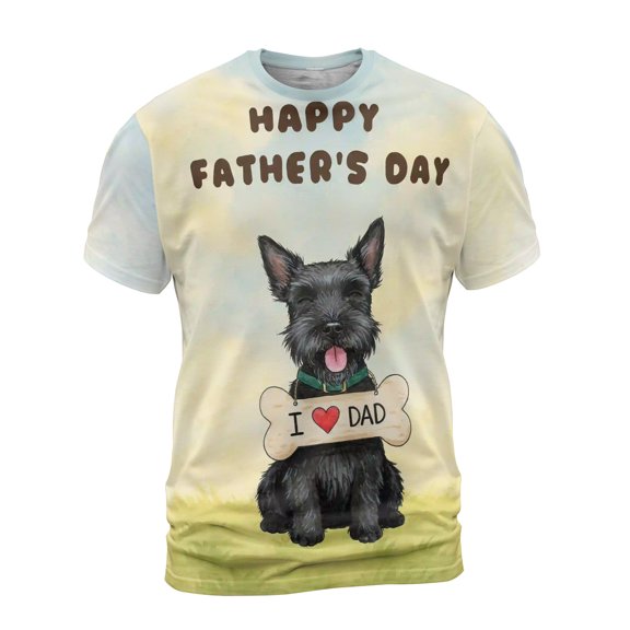 Cute Scottish Terrier Loves Dad Happy Father's Day All Over Print 3D Shirt Unisex Merch Scottie Dog Lover Gifts - 12008