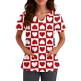 thumbnail image 1 of Cute Scrub Tops Stretchy Short Sleeve V Neck Cartoon Print Pattern Nursing Working Uniform Caregiver Top Wine L, 1 of 5