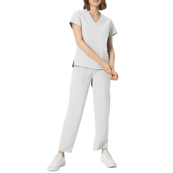 Cute Scrubs for Women Set, Affordable Caregiver Work Clothes 2-Piece Set Non-Shrink Colorfast Fabric 2025 Trending Nurse Loungewear Moisture-Wicking Polyester Blend Outfits White Xl