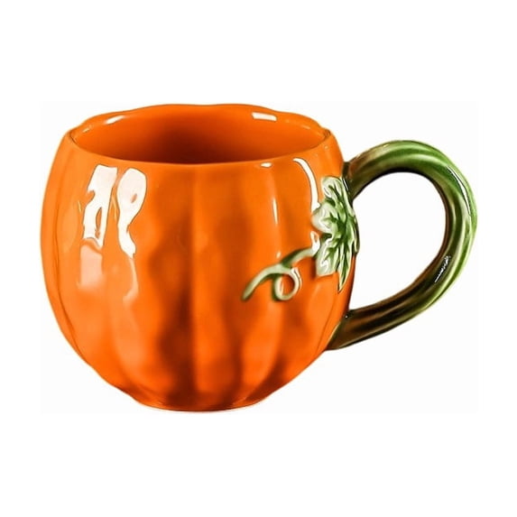 Cute Sculpted Pumpkin Ceramic Mug, Fall Holiday Coffee Water Cup With Vine Handle, Novelty Drinking Mug For Thanksgiving Halloween Daily Office Home Use Ideal Festive Gift