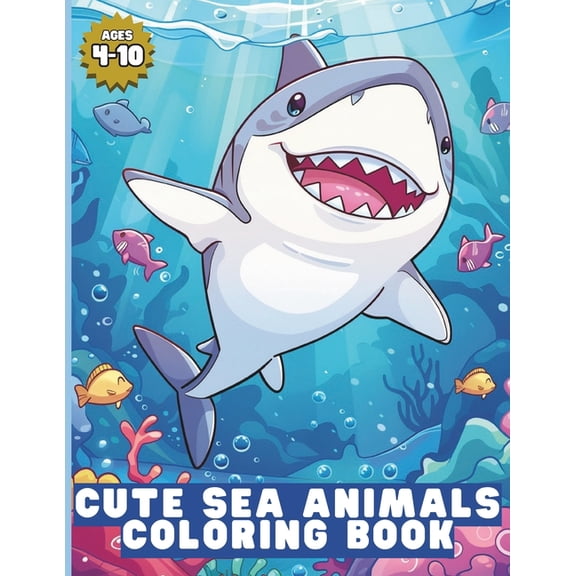 Cute Sea Animals Coloring Book: Bold and Easy Designs for Adults and Kids: Underwater Animals, Ocean, Marine Life, Fish, (Paperback)