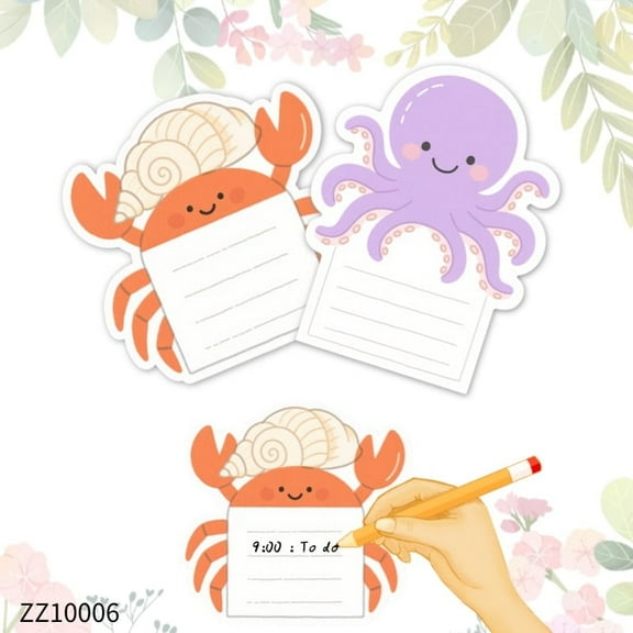 Cute Sea Creature Memo Pads: Crab & Octopus Shapes for Fun Notes 100pcs Cute Sticky Notes Cartoon Decoration Message Labels Office Note Markers, Sticky Notes - Multi-Color Notepads for Office