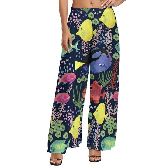 Cute Sea Fish Pants Colorful Reef Fish Korean Fashion Straight Wide Pants High Waist Office Trousers Big Size 5XL 6XL