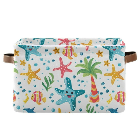 Cute Sea Life Storage Bins with Handle Fabric Organizer Basket Foldable Box 1 Pack 14.2x10.2x8.3