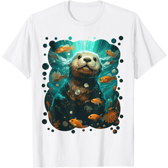 Cute Sea Otter Animal Nature Lovers Graphic Softstyle Unisex T-Shirt,White Color,Size YS