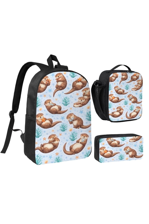 Cute Sea Otter Backpack Set 3pc ,Backpack with Lunch Bag and Bag 17 Inch