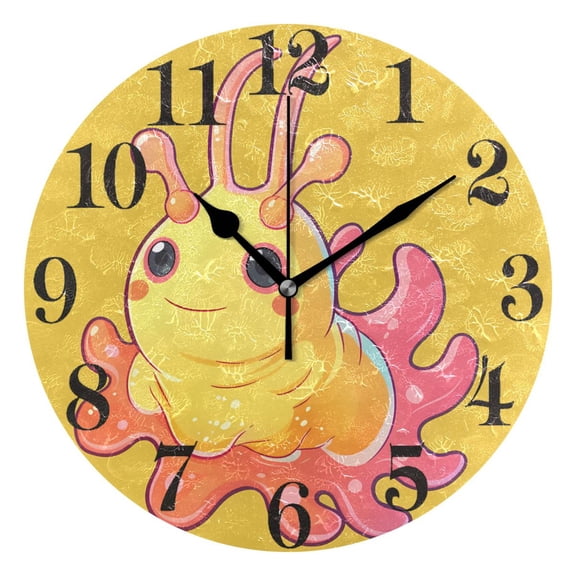 Cute Sea Slug Round Wall Clock Battery Operated Silent Non-Ticking Bedroom Office Kitchen Home School Decor 10"(Black)