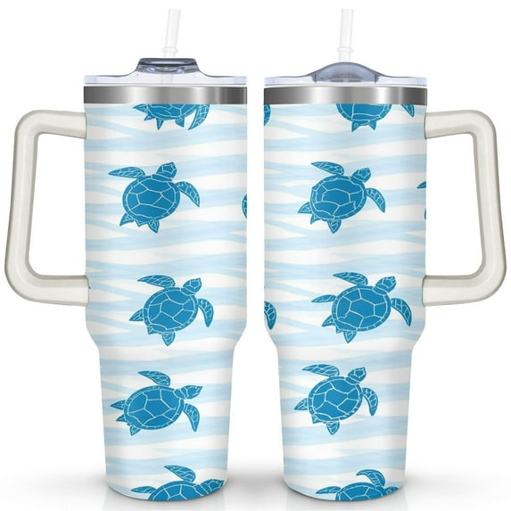 Cute Sea Turtle 40 Oz Tumbler with Handle Lid and Straw, Stainless Steel Double Walled Vacuum Insulated Cup, Cute Anniversary Wedding Birthday Gifts Tumbler for Women Men Friends Outdoor Indoor
