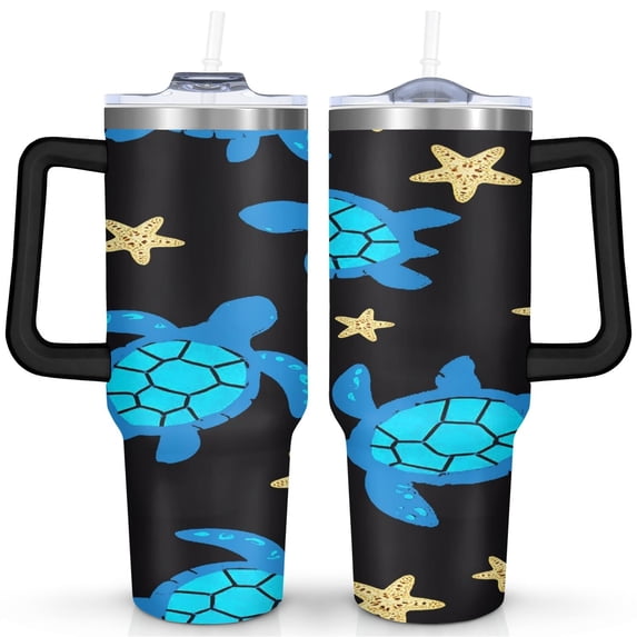 Cute Sea Turtle 40 Oz Tumbler with Handle Lid and Straw, Stainless Steel Double Walled Vacuum Insulated Cup, Cute Anniversary Wedding Birthday Gifts Tumbler for Women Men Friends Outdoor Indoor