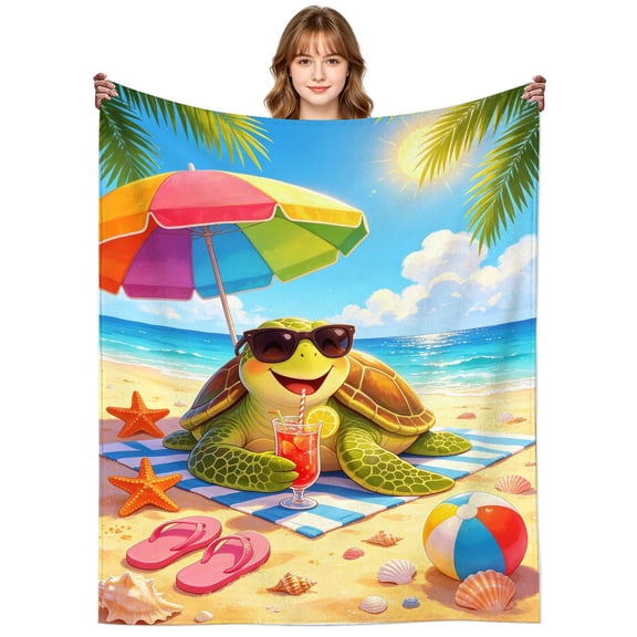 Cute Sea Turtle Blanket Gifts for Women Men Adults,Soft Cozy Summer Vacation Sea Turtles Throw Blankets for Beach Sofa Travel Decor 50x40 Inch