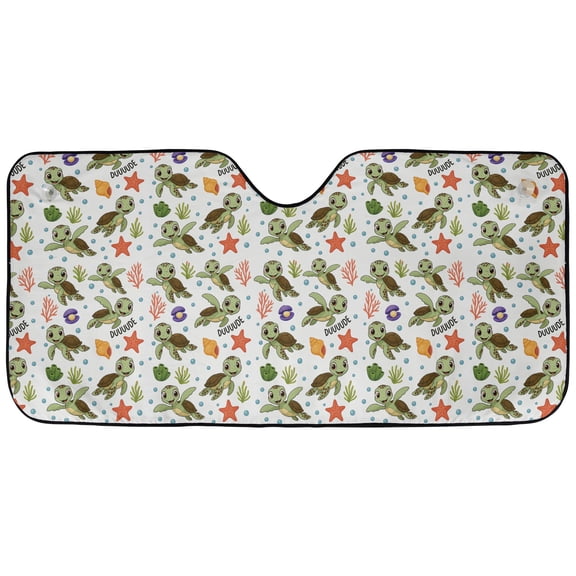 Cute Sea Turtle Car Sunshade Baby Turtle Ocean Windshield Sun Shade, Marine Life Auto Sun Visor Cover, Beach Theme Car Accessory