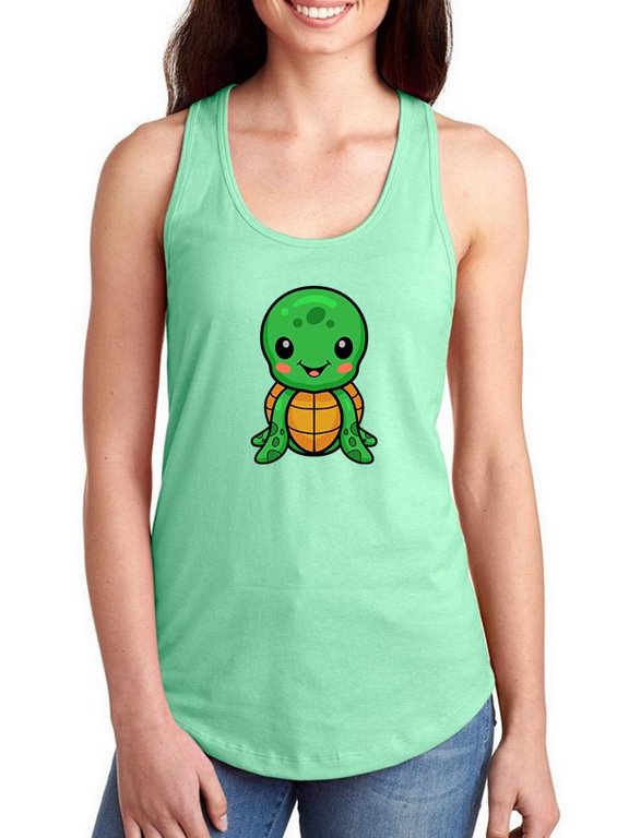 Cute Sea Turtle Cartoon Grin Racerback Tank Women -Image by Shutterstock, Female Small