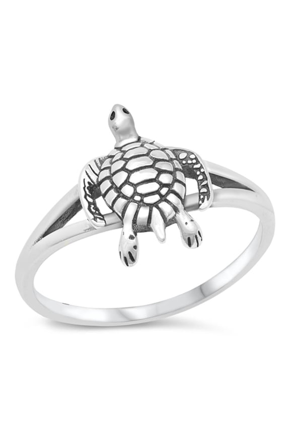 Cute Sea Turtle Happy Animal Ring .925 Sterling Silver Band Jewelry Female Male Unisex Size 8