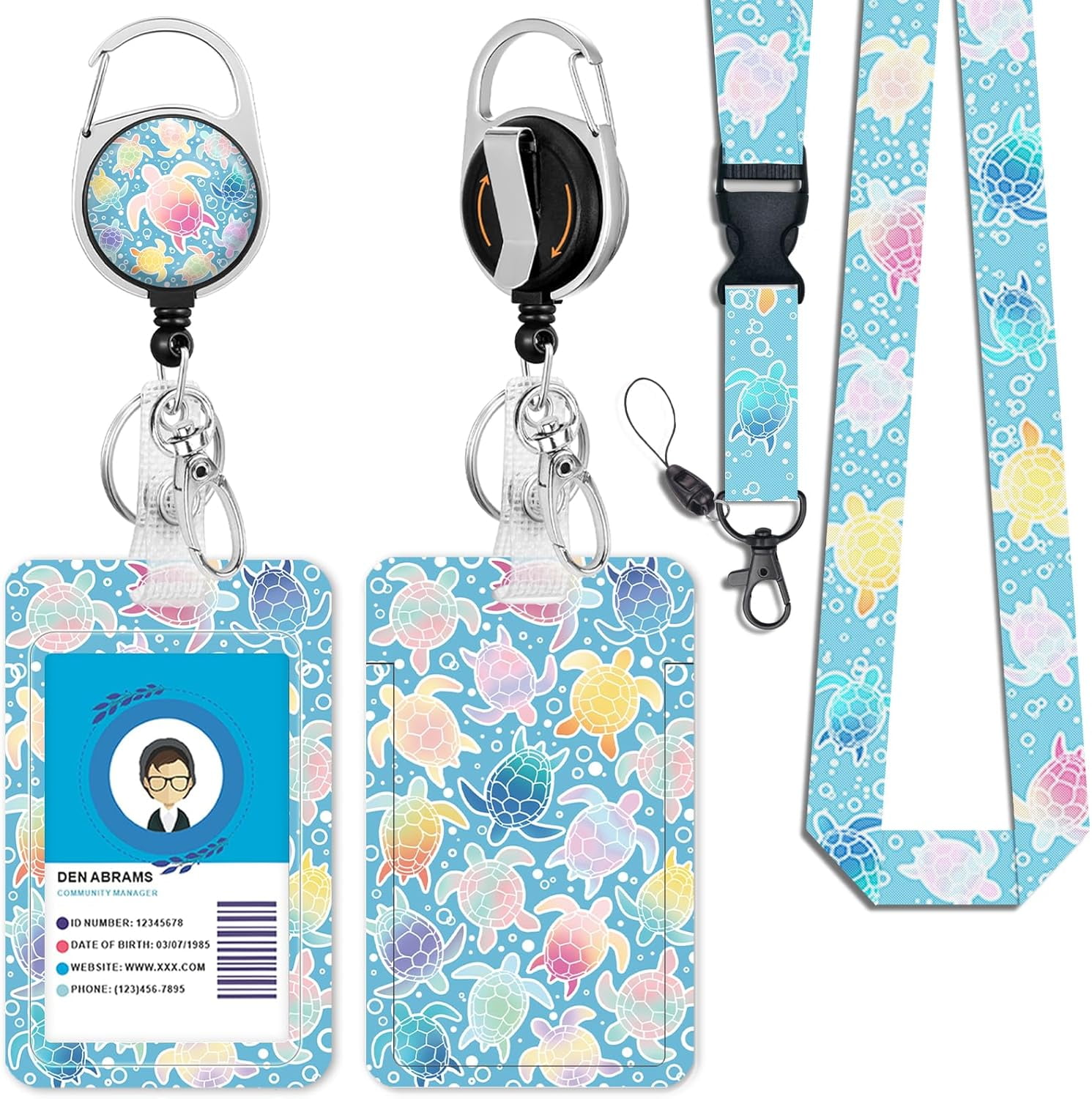 Cute Black Cat Floral Badge Reel & Holder Set – Retractable ID Badge Clip With Breakaway Lanyard For Nurse, Teacher, Office