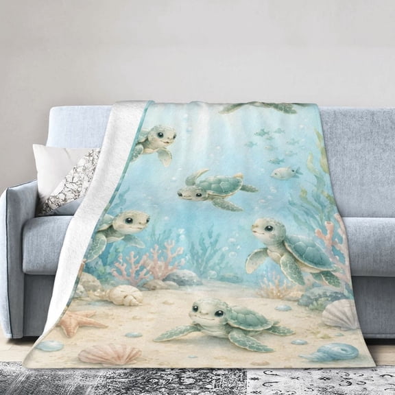 Cute Sea Turtle Ocean Blanket Gift Throw Blanket Gift for Turtle Lovers Watercolor Nursery Decor 50x40