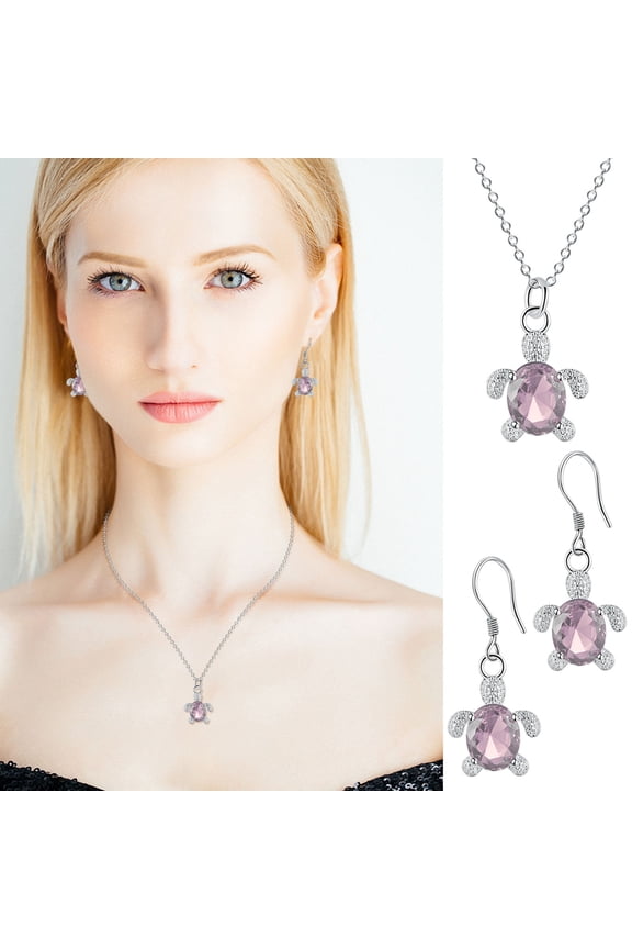 Cute Sea Turtle Pendant Necklace with Matching Earrings - Blue Crystal Alloy Jewelry Set, 45cm+5cm Adjustable Chain, 14x19mm, Gift Box Included